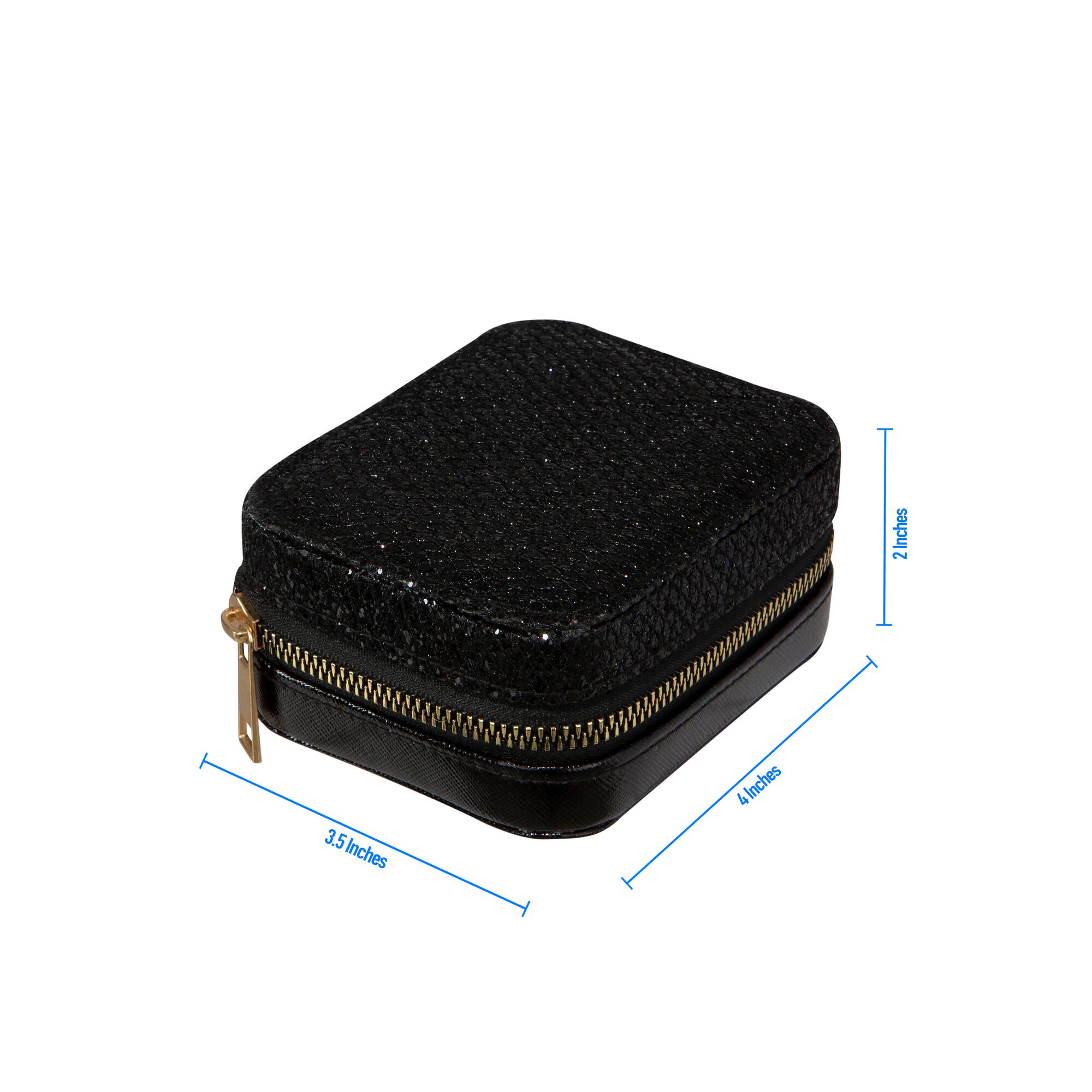 Ruby + Cash Black Sequin Mini Faux Leather Zippered Travel Jewelry Organizer Box